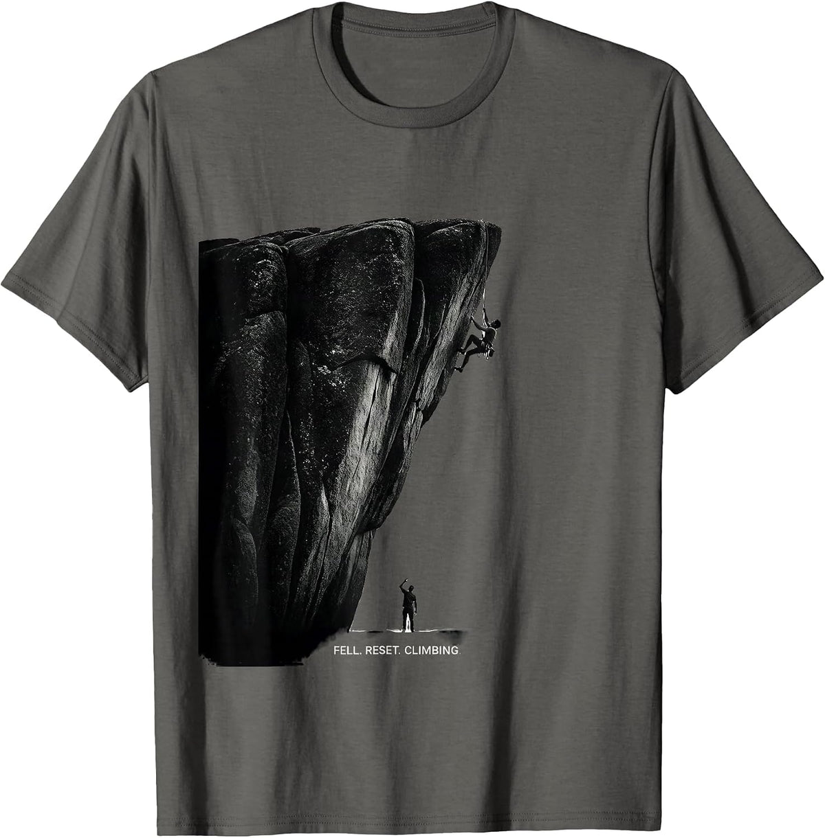 Men's Fell. Reset. Climbing Funny Rock Climber Bouldering Humor T-Shirt - Asphalt Grey