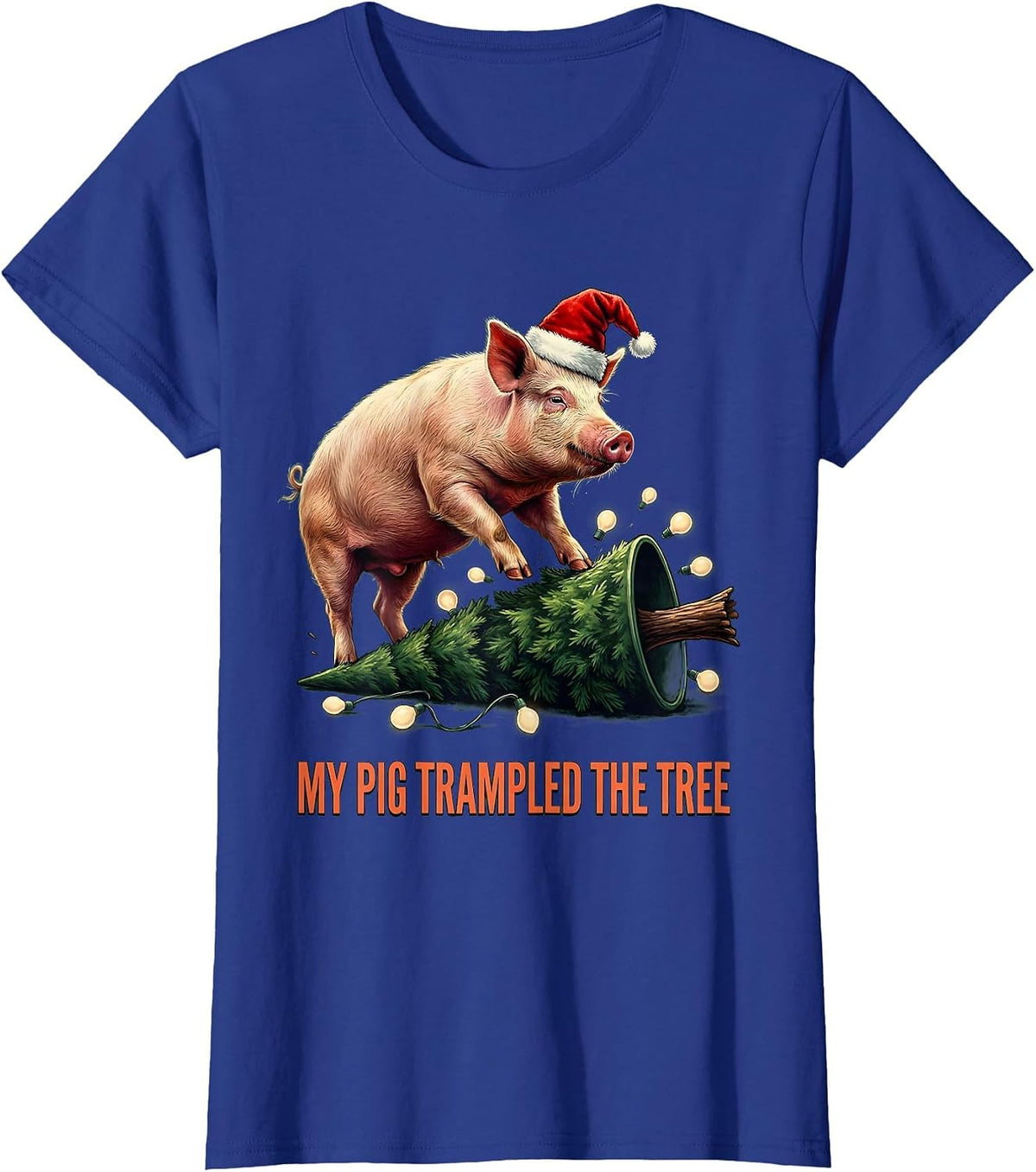 Women's My Pig Trampled The Tree Funny Animal Christmas Pajama T-Shirt - Royal Blue