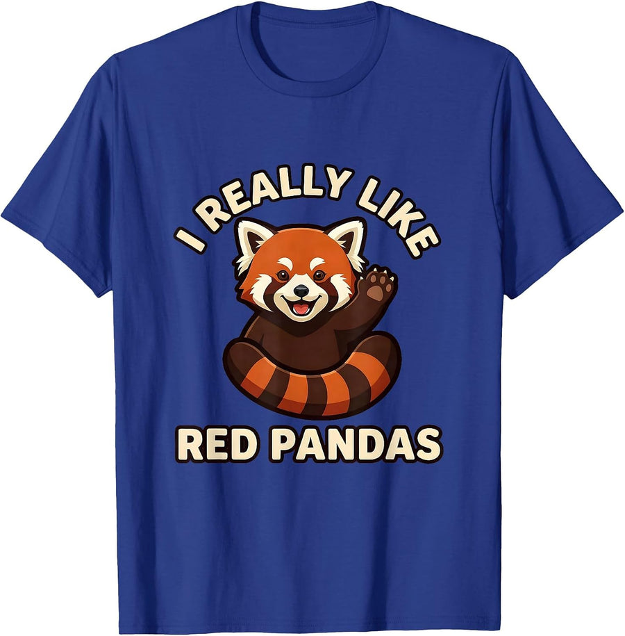 I Really Like Red Pandas Funny Animal Lover Mascot Logo T-Shirt - Royal Blue