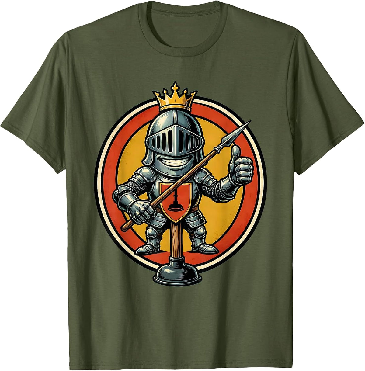 Men's Toilet Plunger Knight Funny Novelty Graphic T-Shirt - Olive Green