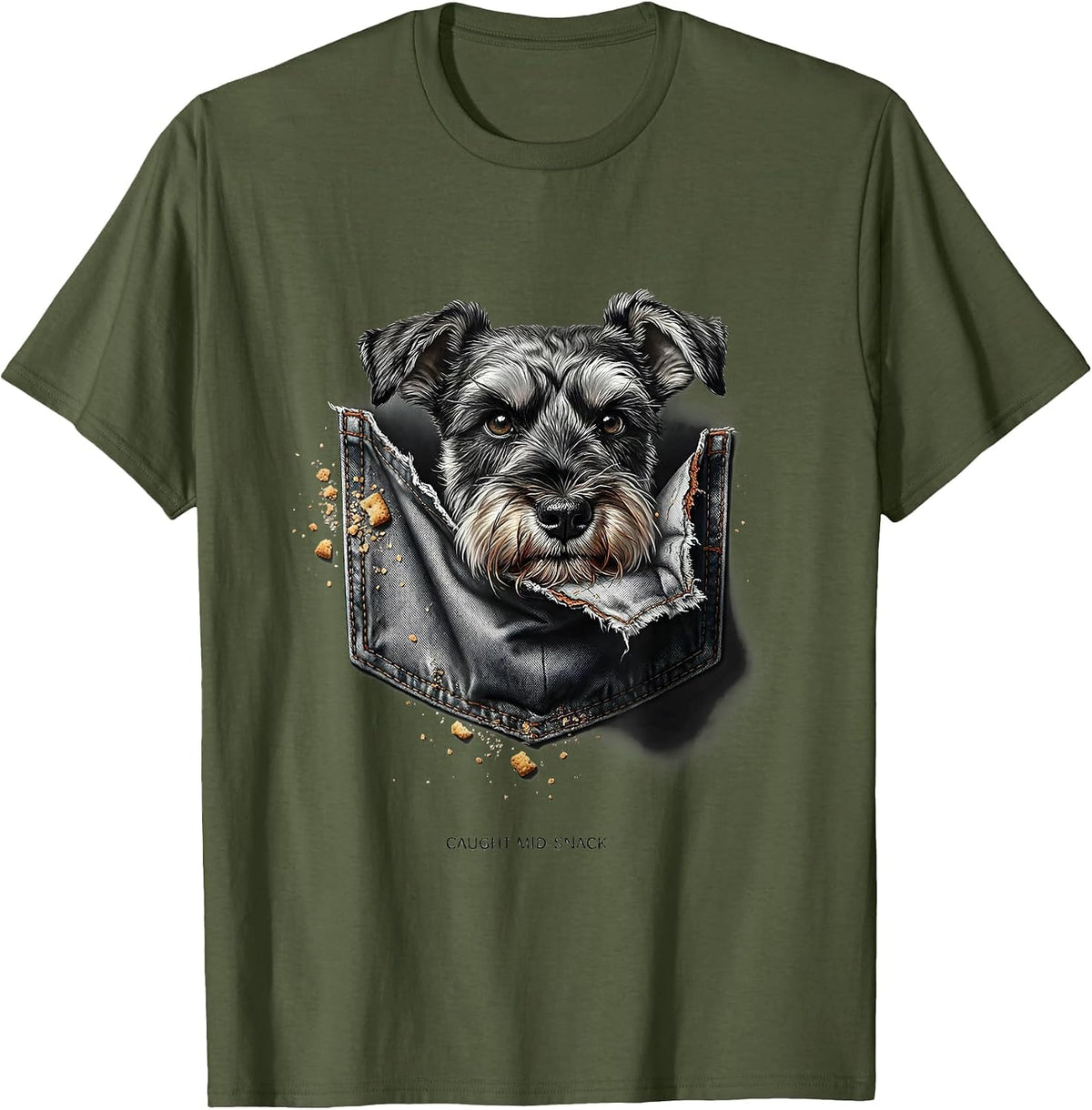 Men's Caught Mid-Snack Trompe L'oeil Miniature Schnauzer Lover T-Shirt - Olive Green
