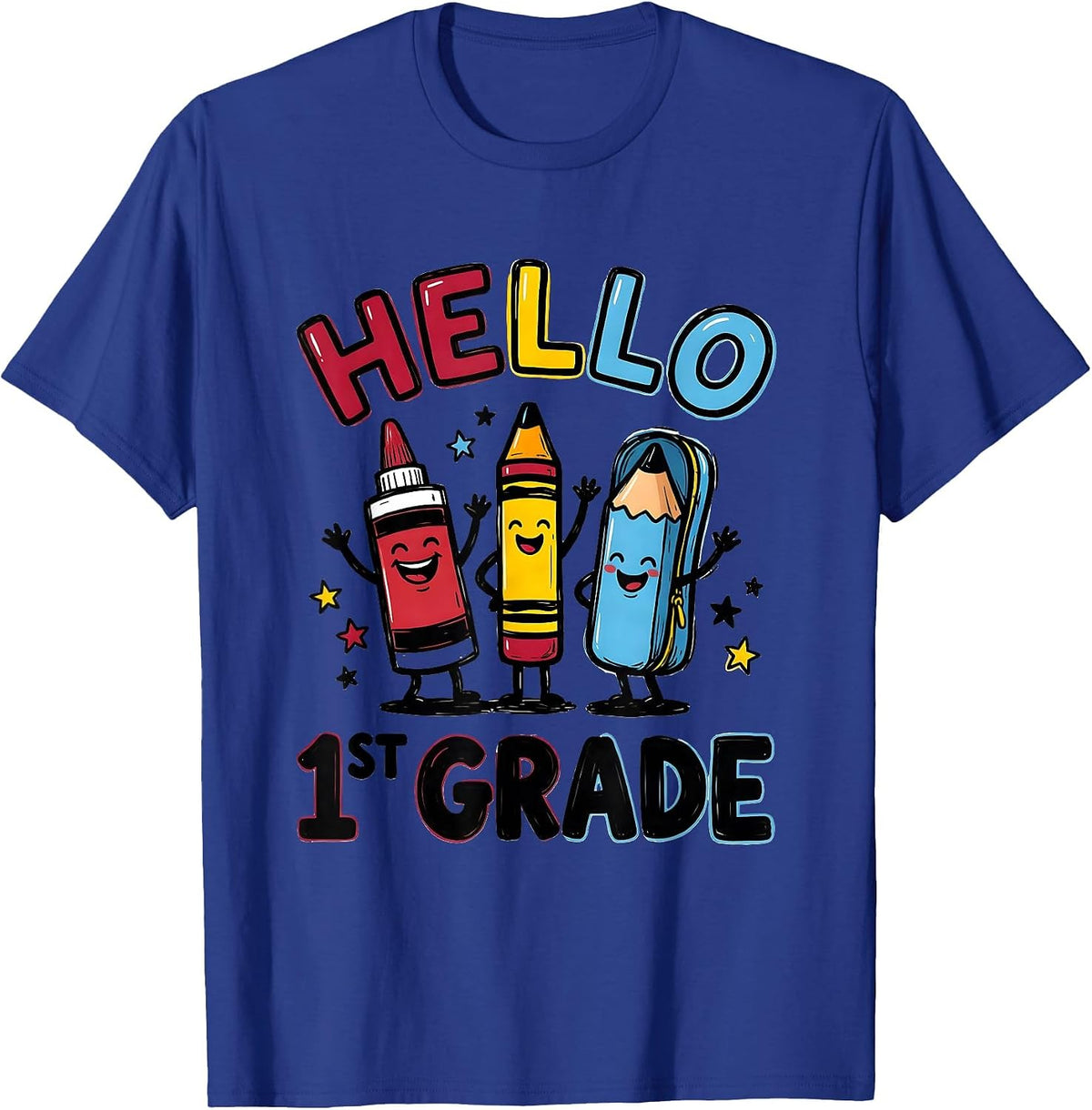 Men's Hello, 1st Grade Cute School Supplies Back To School Teacher T-Shirt - Royal Blue