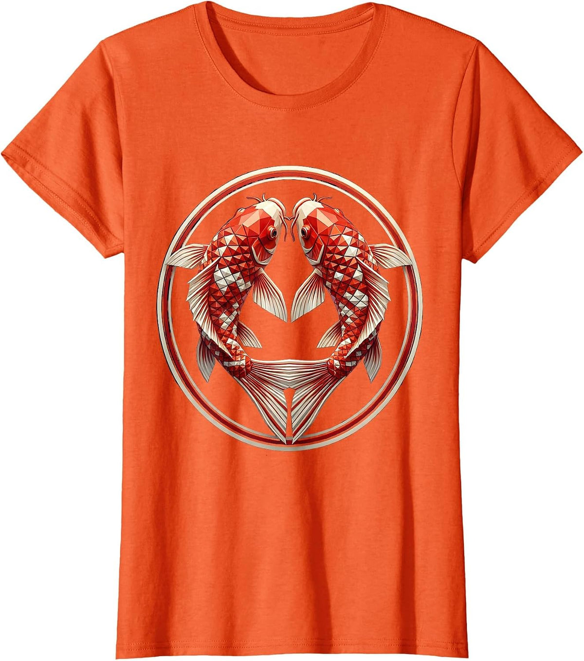 Heart-Shaped Koi Fish Swimming in Circle T-Shirt - Orange
