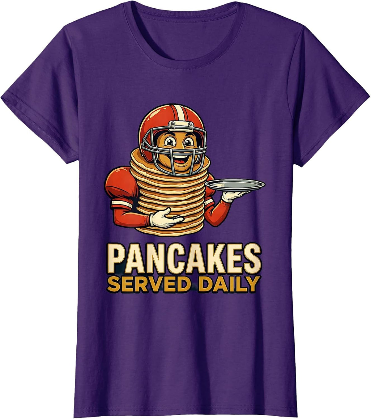 Women's Pancakes Served Daily Retro Advertising Football Lineman T-Shirt - Purple