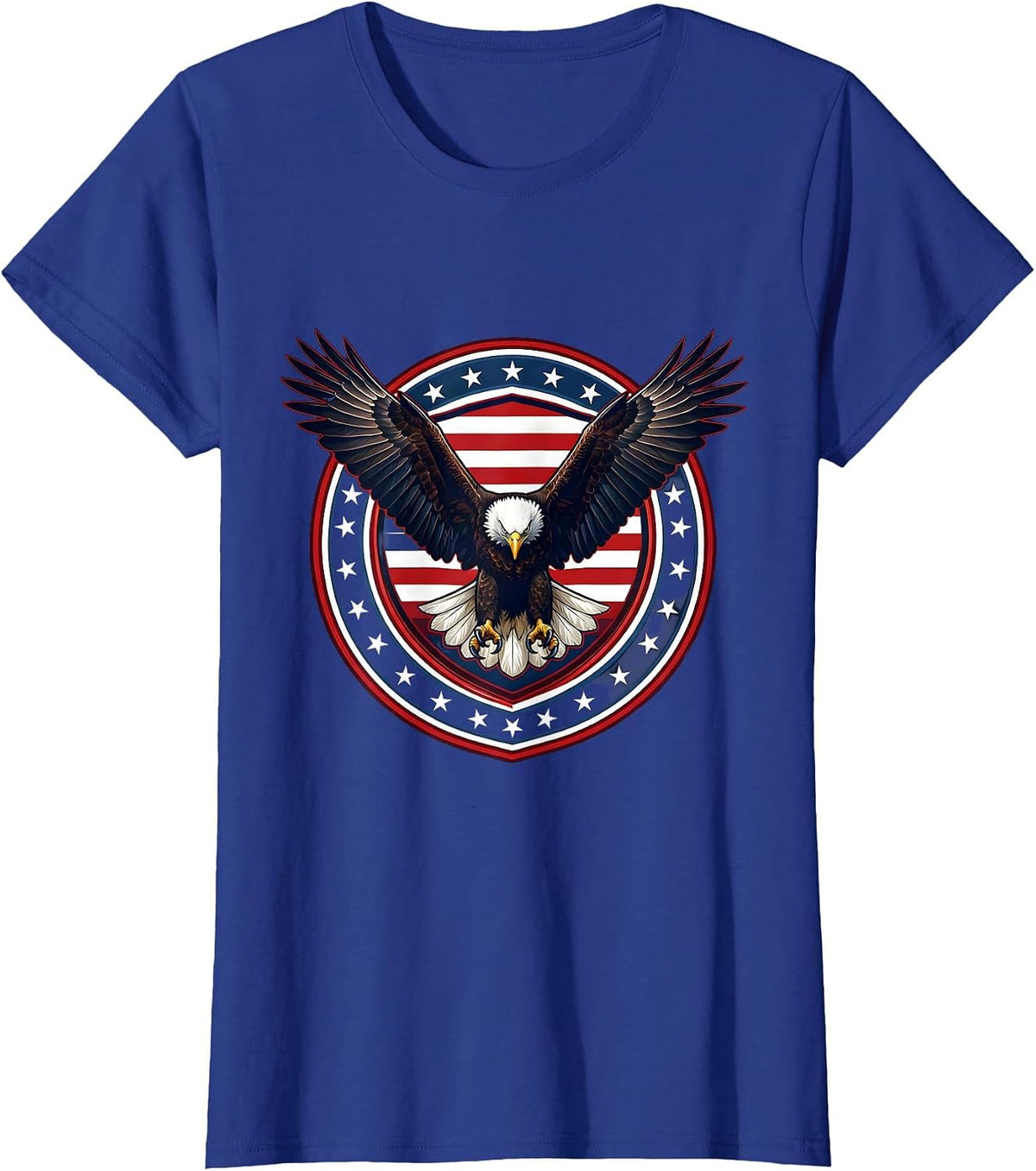 Women's Bald Eagle Landing Wings Spread Freedom Design T-Shirt - Royal Blue