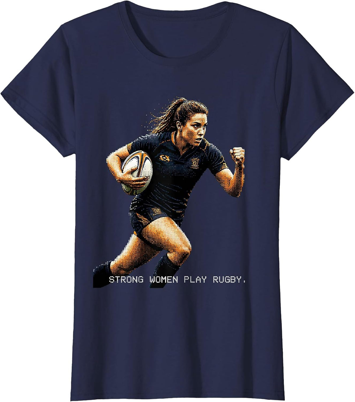 Women's Strong Women Play Rugby Graphic Design T-Shirt - Navy Blue