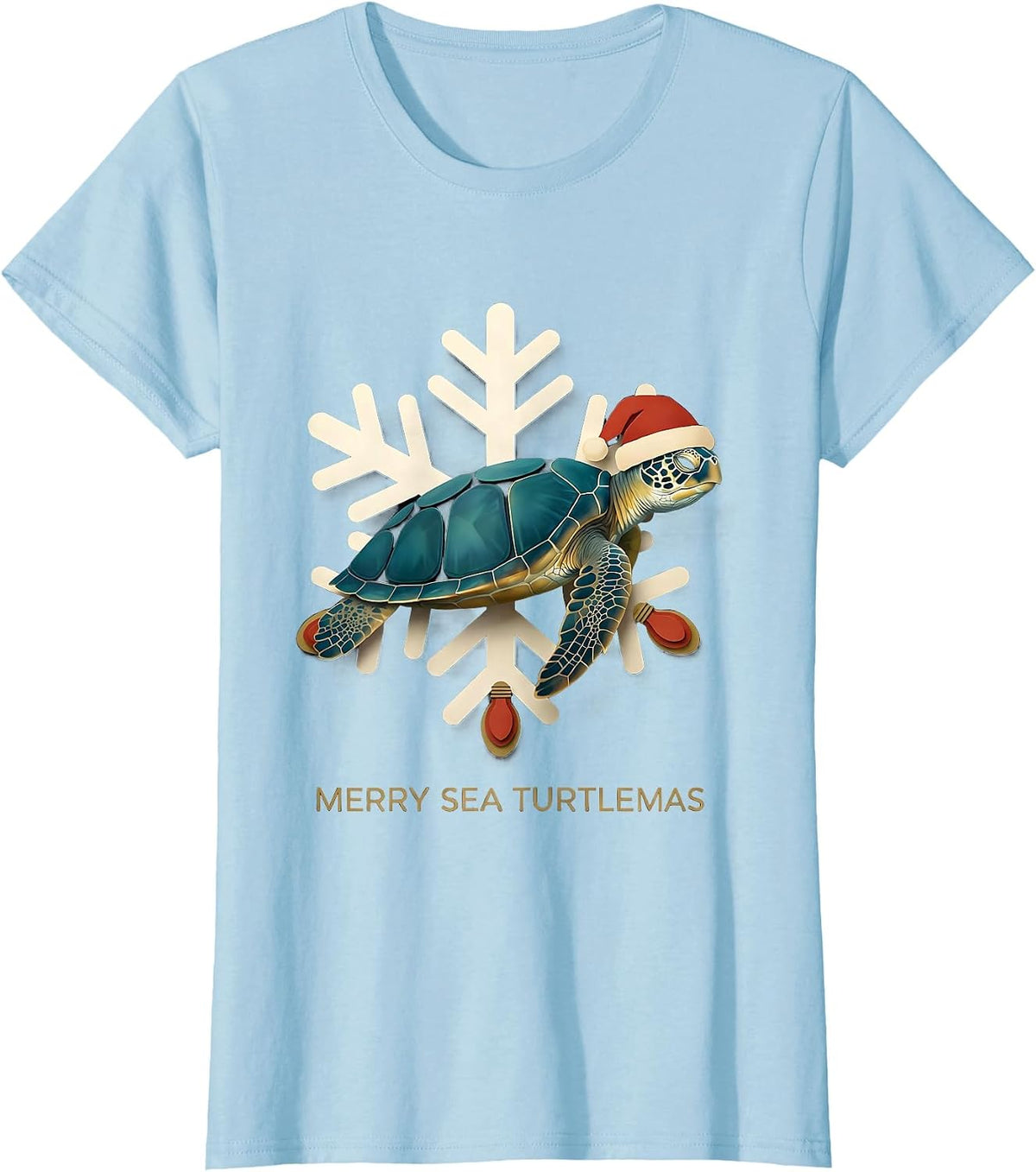 Merry Sea Turtlemas Whimsical Sea Turtle Lover Christmas T-Shirt - Baby Blue