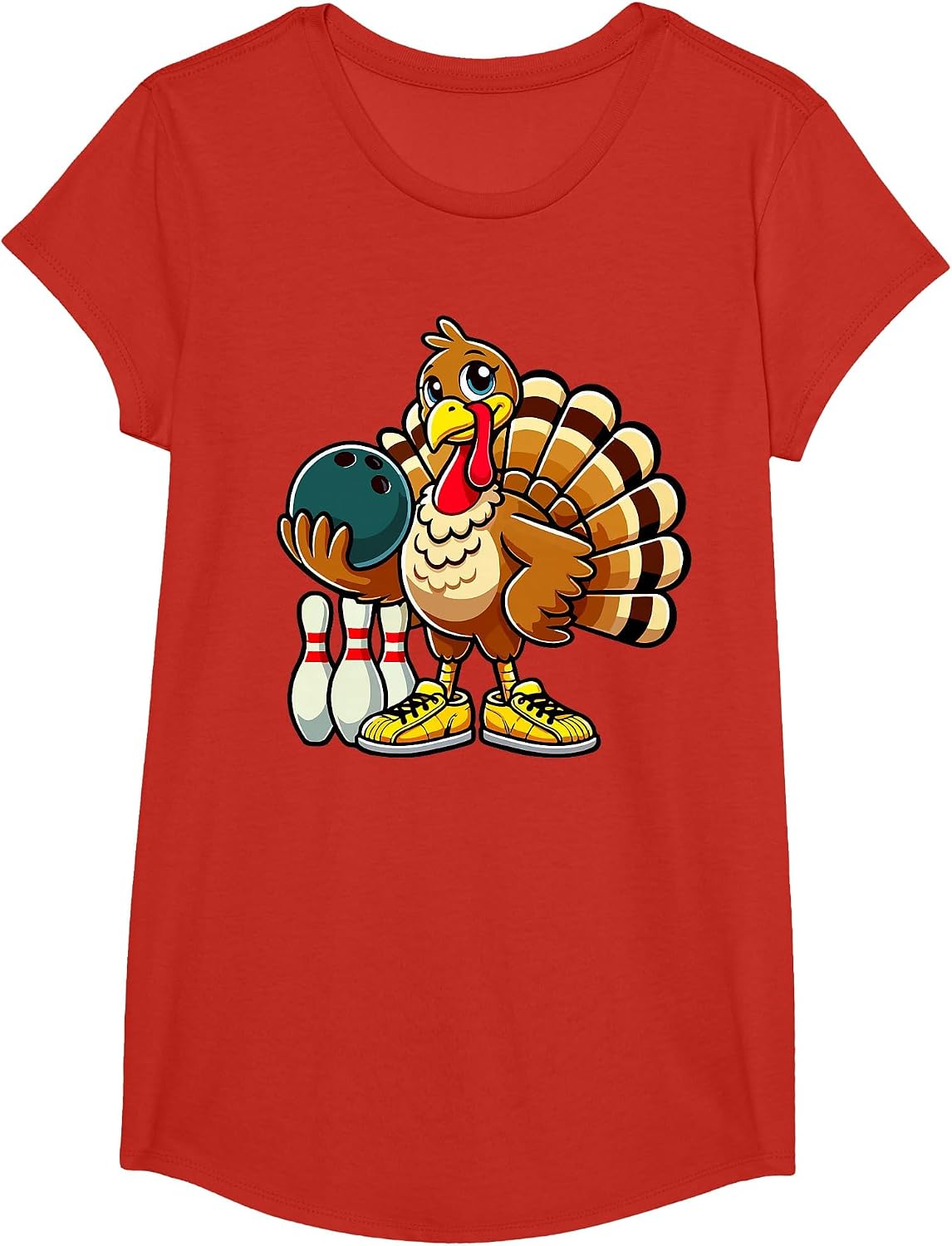 Thanksgiving Bowling Shirt Men Women Funny Turkey Bowling T-Shirt - Girls Red