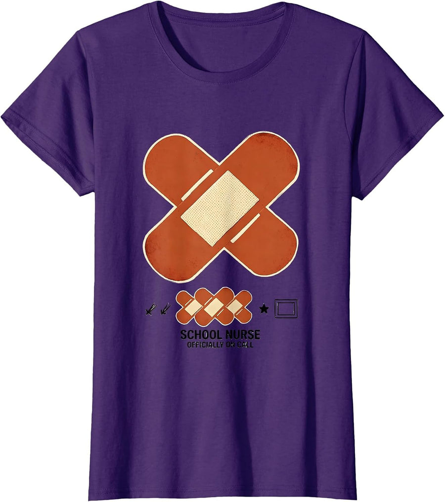Women's School Nurse Officially On Call Retro Staff Appreciation T-Shirt - Purple