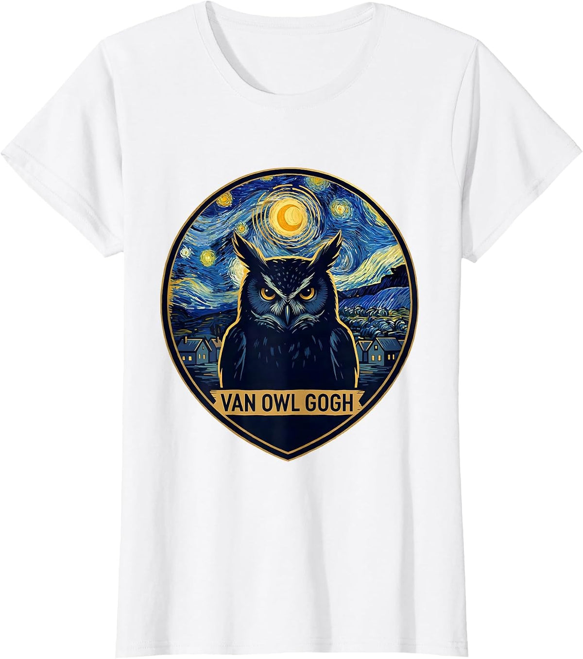 Van Owl Gogh Whimsical Art Meme Owl Lover Gift T-Shirt - White