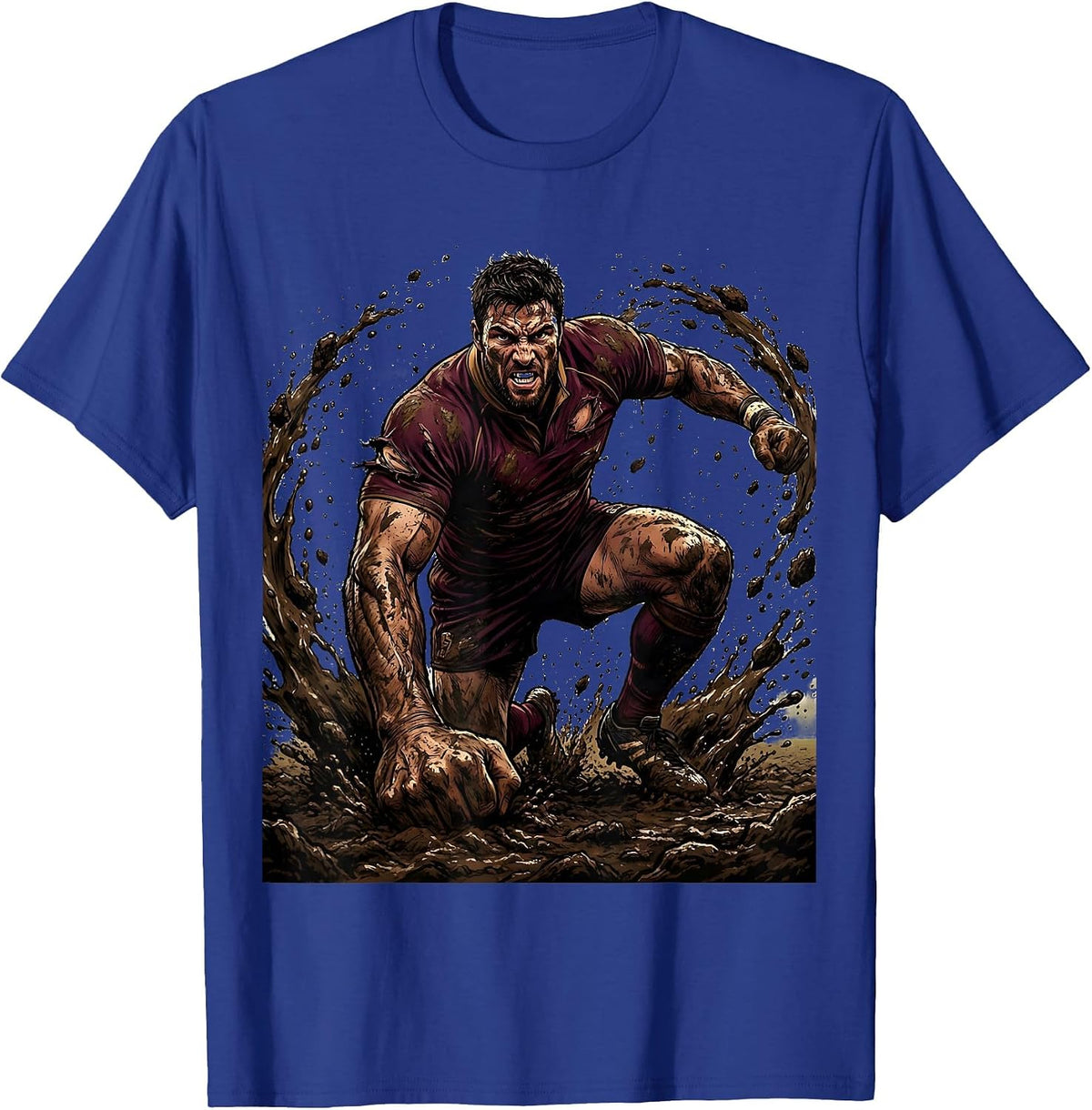Rugby Player Rising From Mud After Tackle T-Shirt - Royal Blue