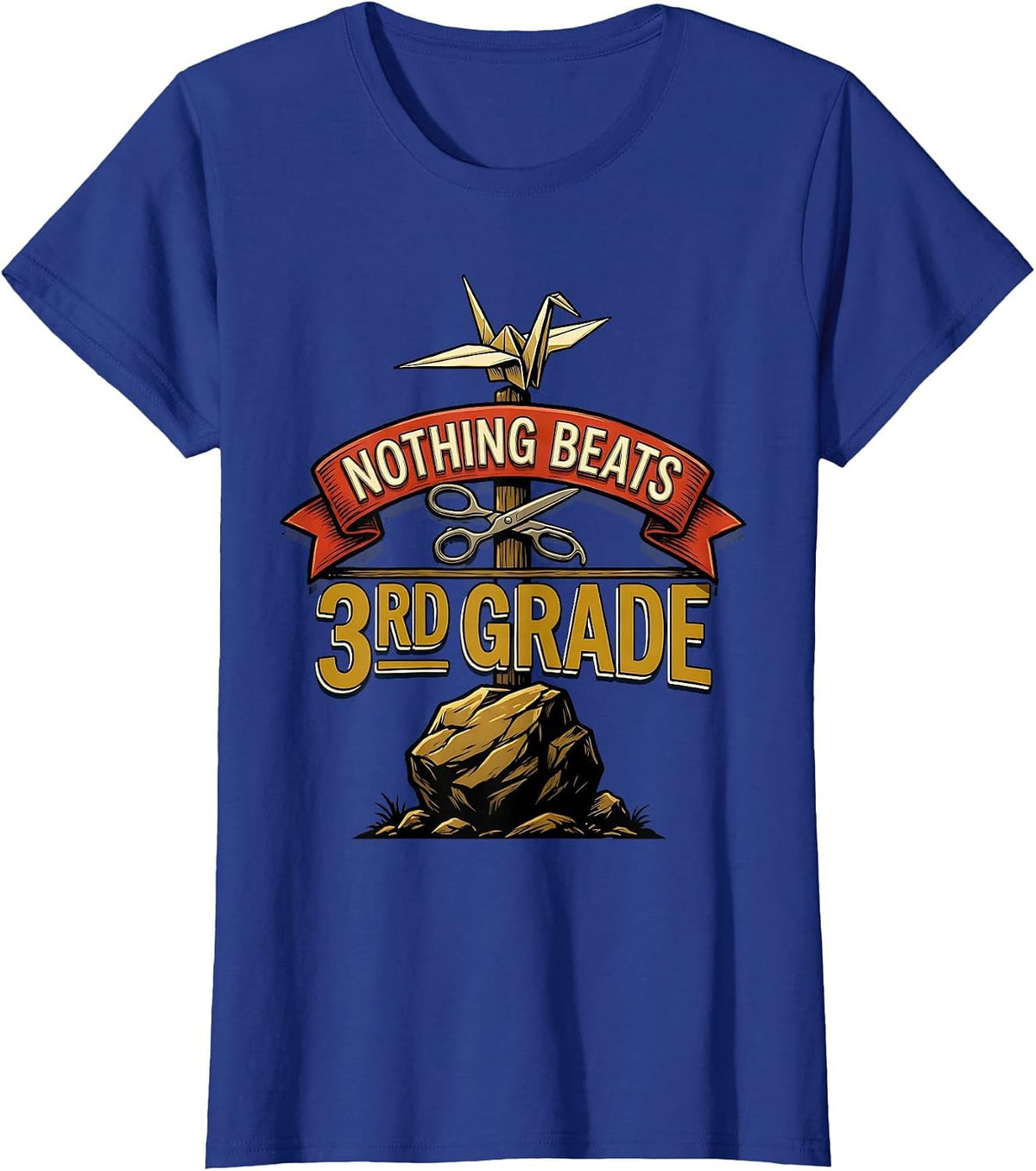 Women's Nothing Beats 3rd Grade Back to School Rock Paper Scissors T-Shirt - Royal Blue