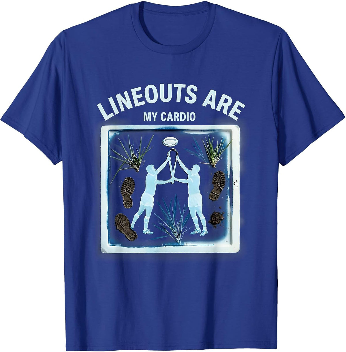 Lineouts Are My Cardio Rugby Graphic Design T-Shirt - Royal Blue