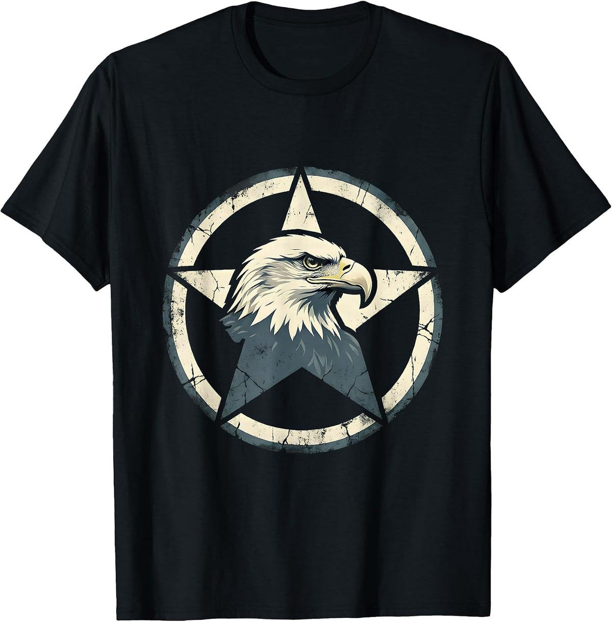 Men's Bald Eagle Star Patriotic American Pride Design T-Shirt - Black