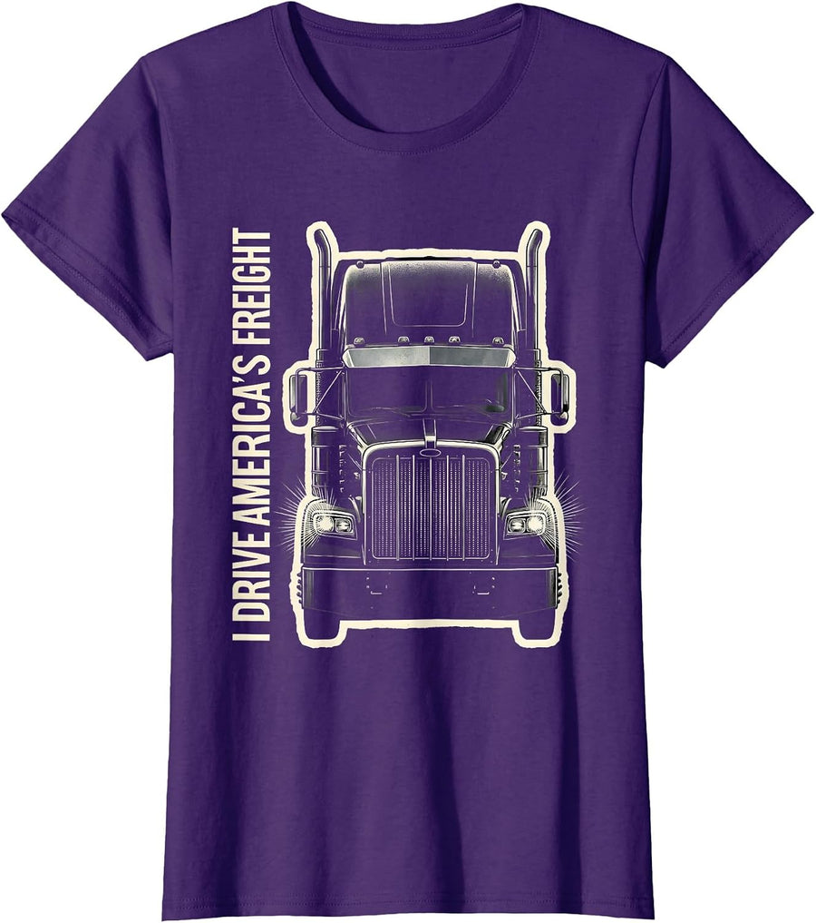 Women's I Drive America's Freight Patriotic Semi Truck Driver T-Shirt - Purple