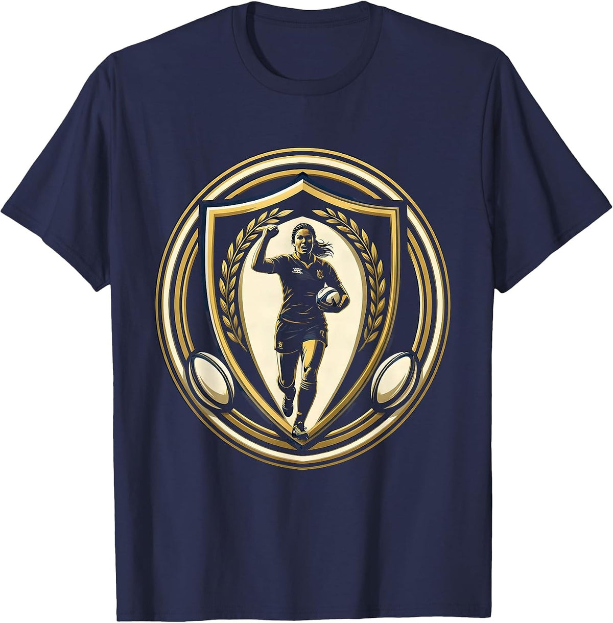 Rugby Victory Fist Pump Celebration Graphic T-Shirt - Navy Blue