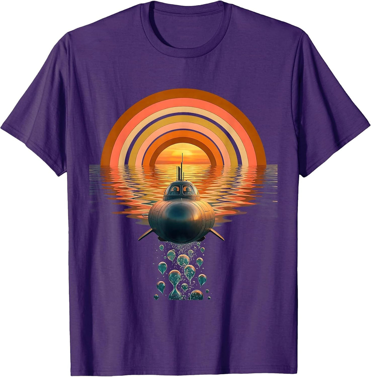 Two-Seat Submarine Diving Ocean Waves Graphic T-Shirt - Purple