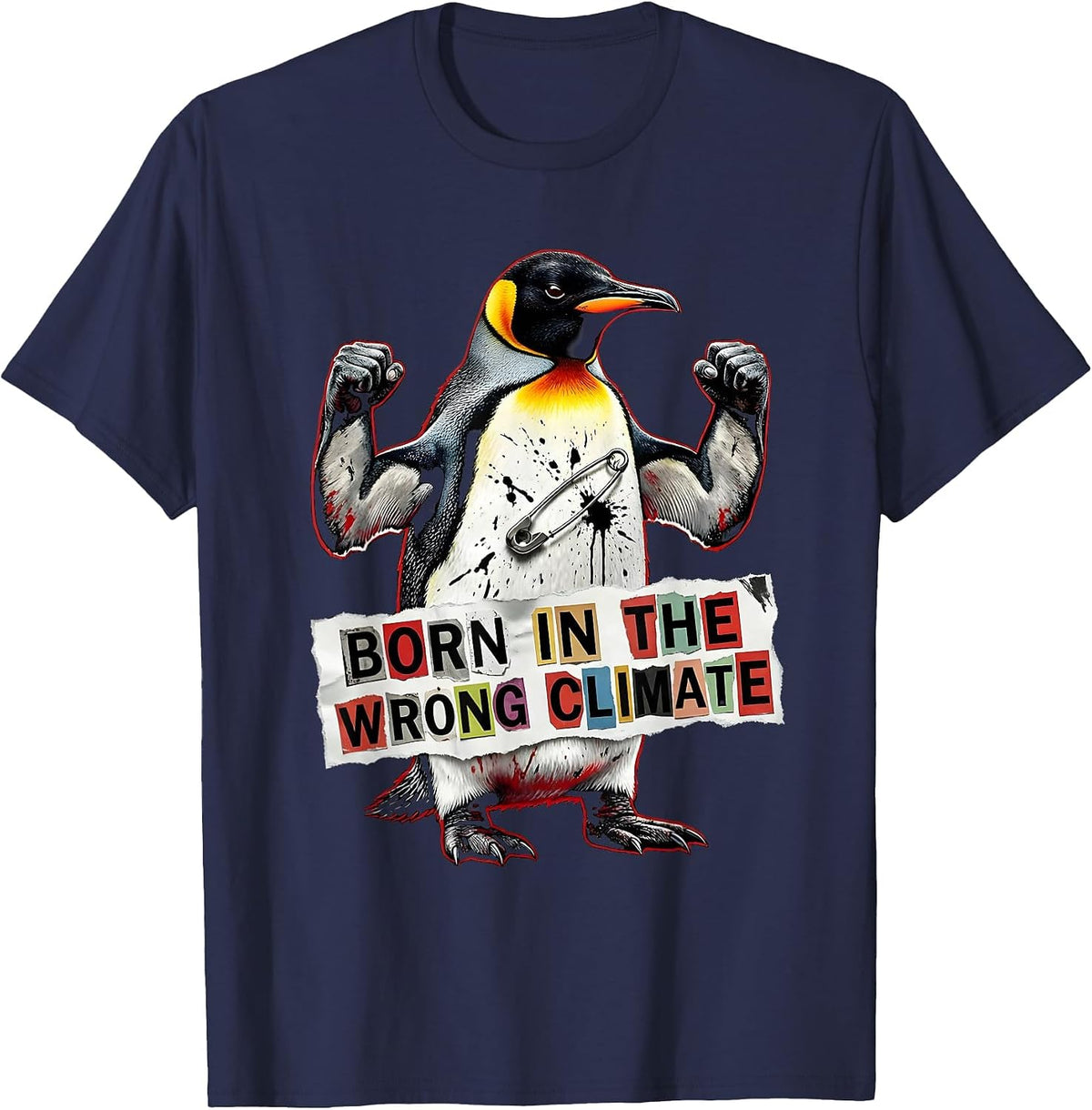 Men's Born in the Wrong Climate Penguin Design T-Shirt - Navy Blue