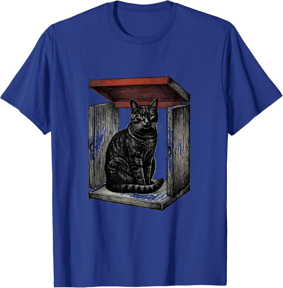 Seated Cat Silhouette Quantum Physics Nerd Humor T-Shirt - Royal Blue