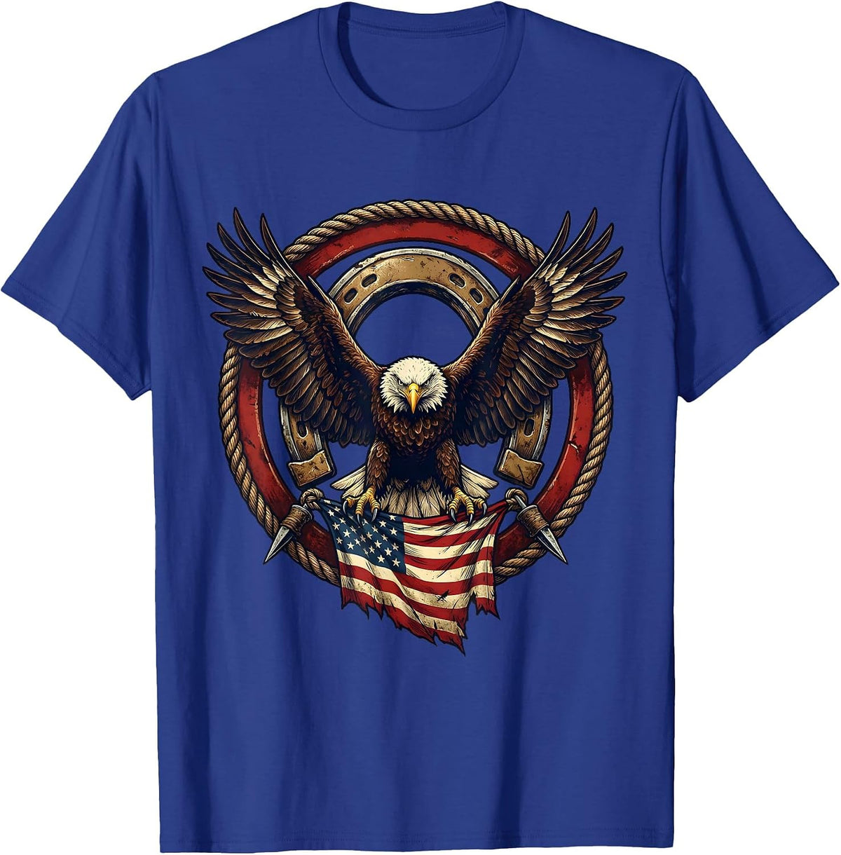 Bald Eagle American Flag Patriotic Design T-Shirt - Royal Blue