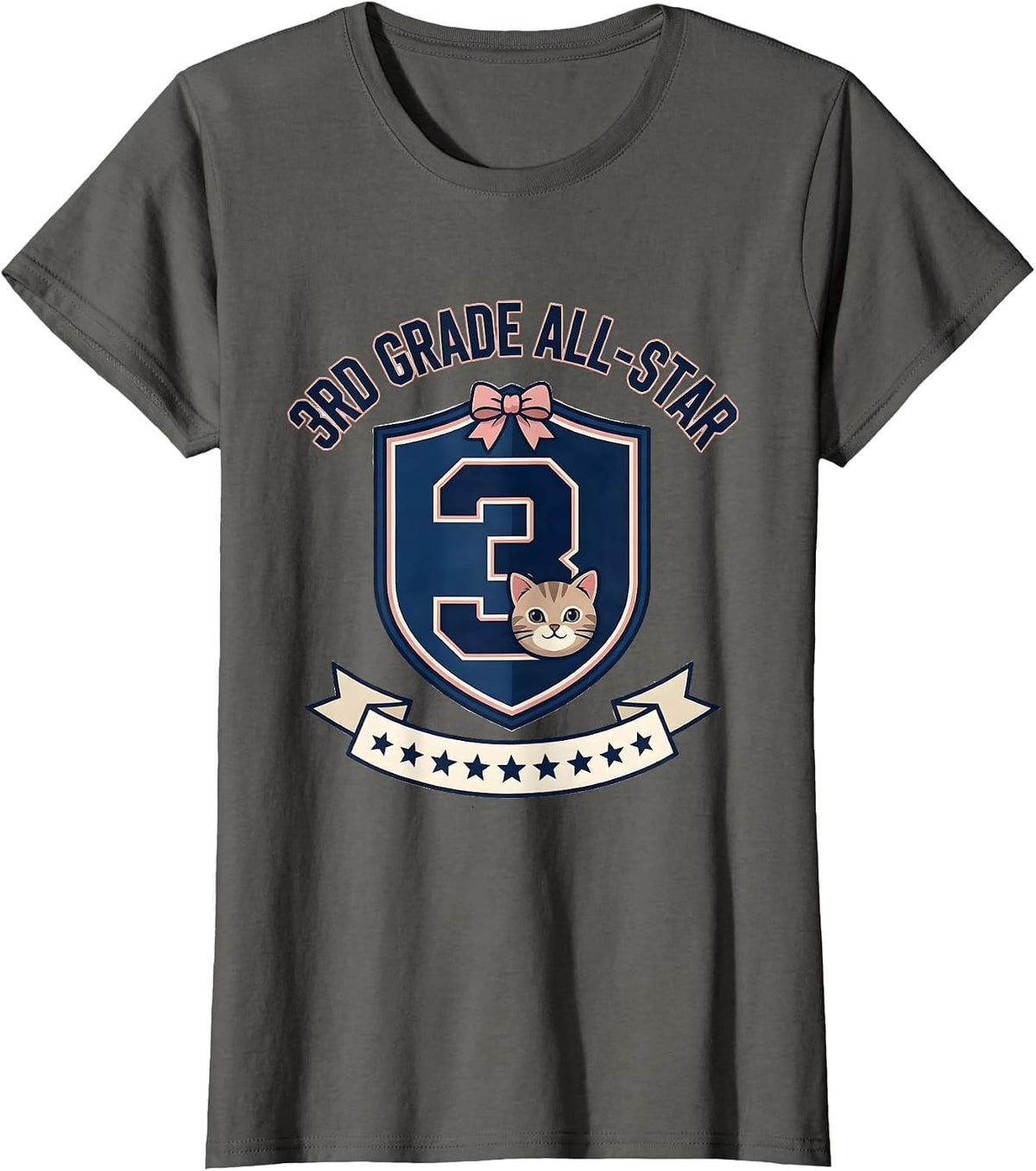 Women's 3rd Grade All-Star Cute Kitten Girls Back to School T-Shirt - Asphalt Grey