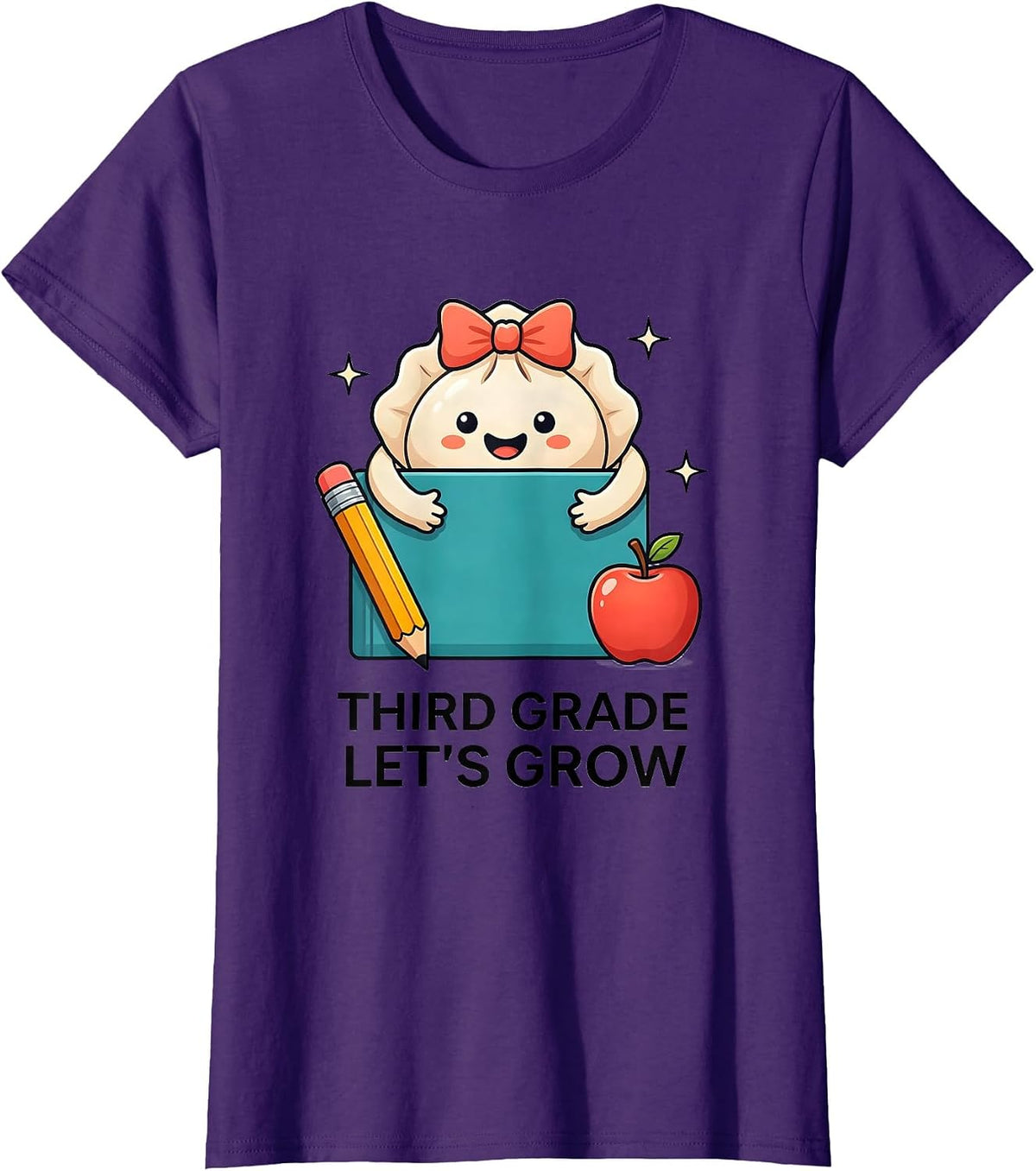 Women's Third Grade Let's Grow Kawaii Dumpling Girl Teacher Back T-Shirt - Purple