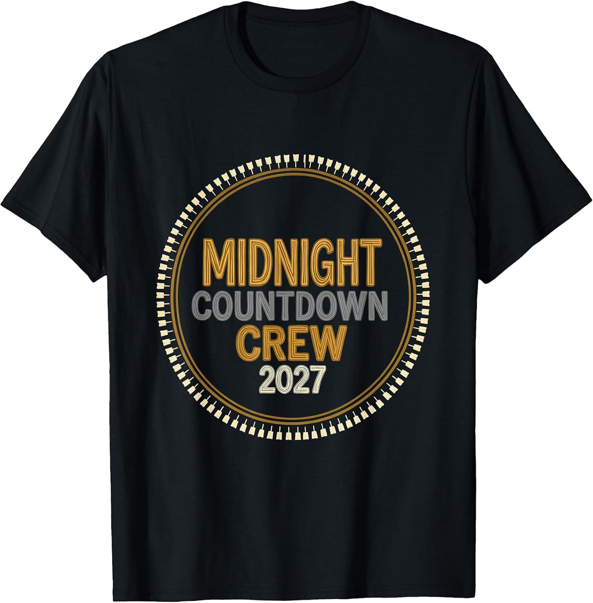 Men's Midnight Countdown Crew 2027 Festive Family Pajama Party New T-Shirt - Black