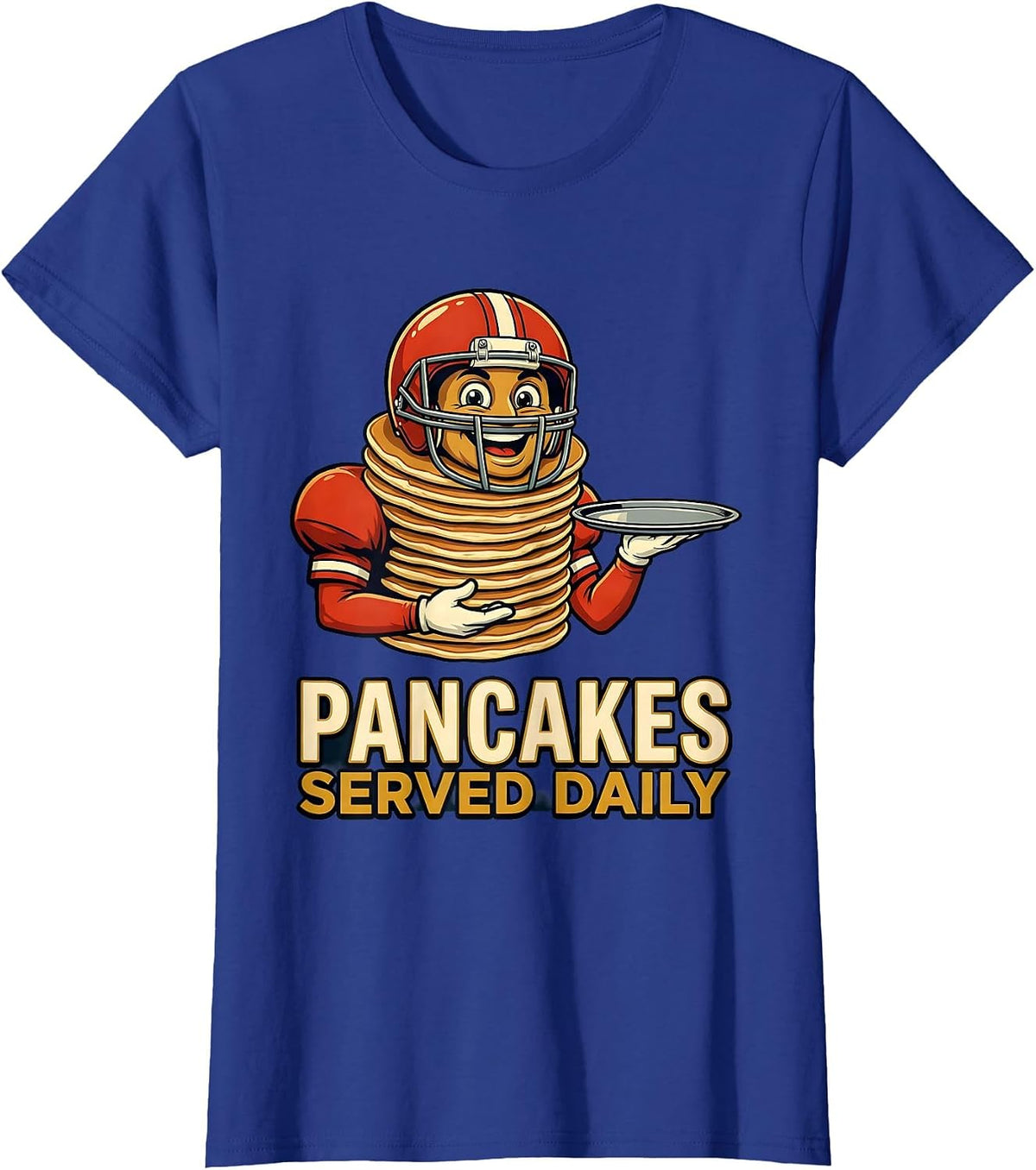 Women's Pancakes Served Daily Retro Advertising Football Lineman T-Shirt - Royal Blue