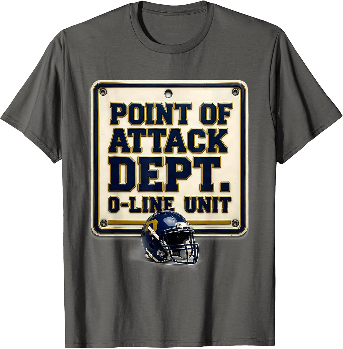 Men's Point Of Attack Dept. O-Line Unit Funny Football Lineman T-Shirt - Asphalt Grey