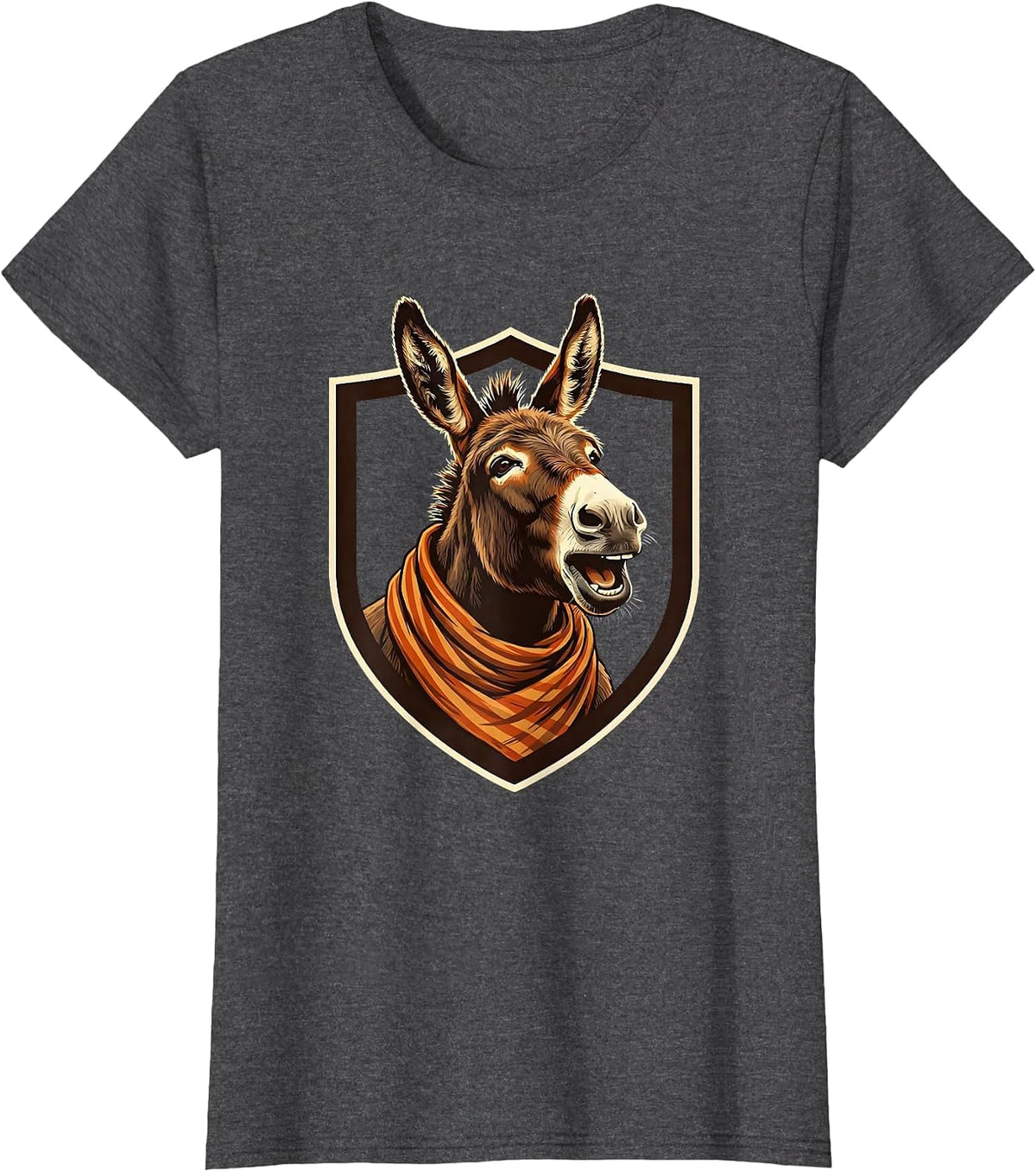 Women's Donkey Shield Badge Funny Animal Lover Vintage Humor T-Shirt - Dark Heather Grey