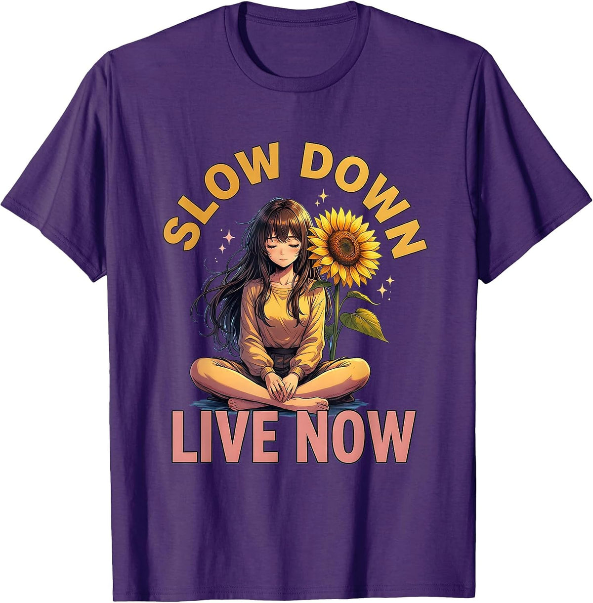 Slow Down Live Now Mindful Living Design T-Shirt - Purple