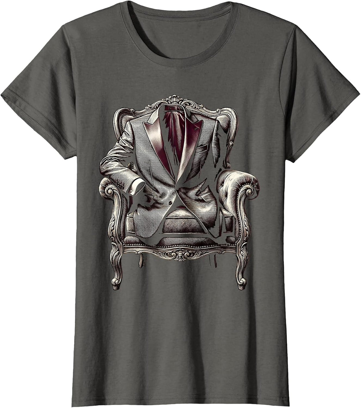 Women's Tuxedo Jacket Draped Over Velvet Chair Graphic T-Shirt - Asphalt Grey