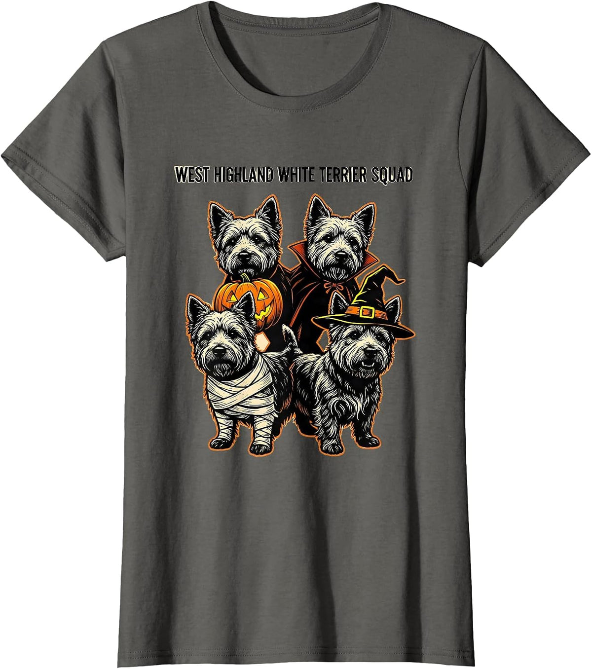 Women's West Highland White Terrier Squad Halloween Dog Owner T-Shirt - Asphalt Grey