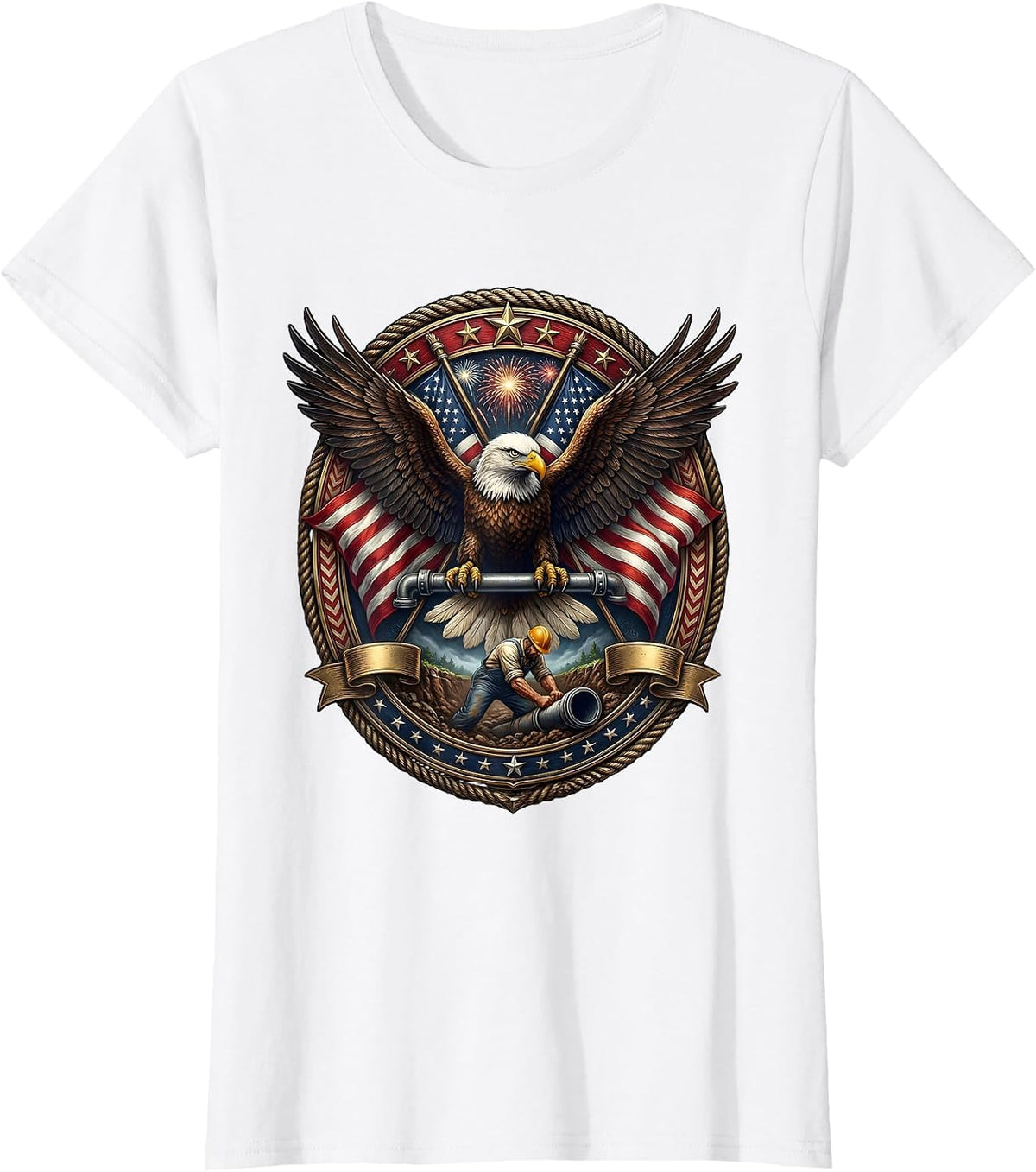 Labor Day Plumber Underground Trench Graphic T-Shirt - White