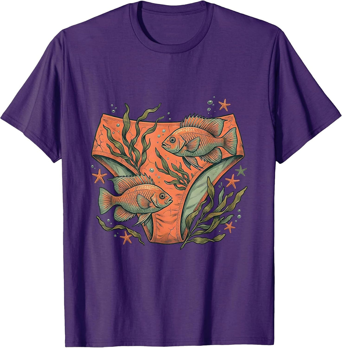 Tropical Fish Bikini Bottoms Funny Beach Art T-Shirt - Purple