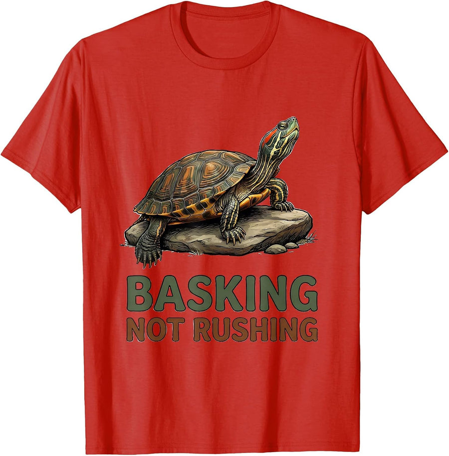 Men's Basking, Not Rushing Vintage Turtle Lover Gift for Reptile T-Shirt - Red