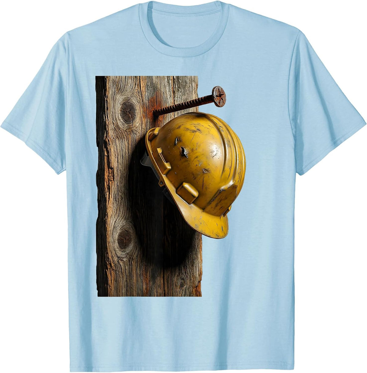 Labor Day Hard Hat on Rusty Nail Illustration T-Shirt - Baby Blue
