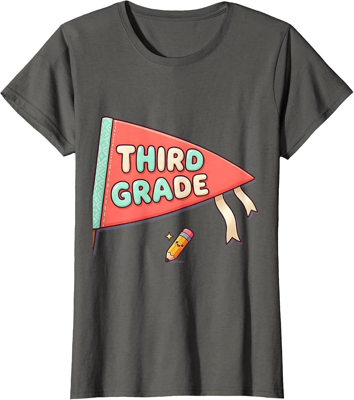 Women's Third Grade Cute Kawaii Back To School Pennant Flag T-Shirt - Asphalt Grey