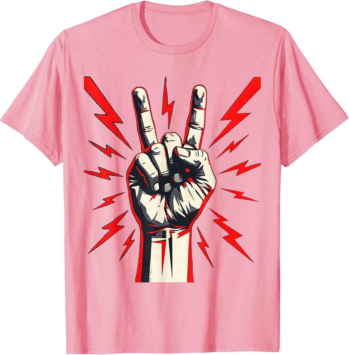 Men's 90s Band Devil Horns Rock Hand Gesture Graphic T-Shirt - Pink