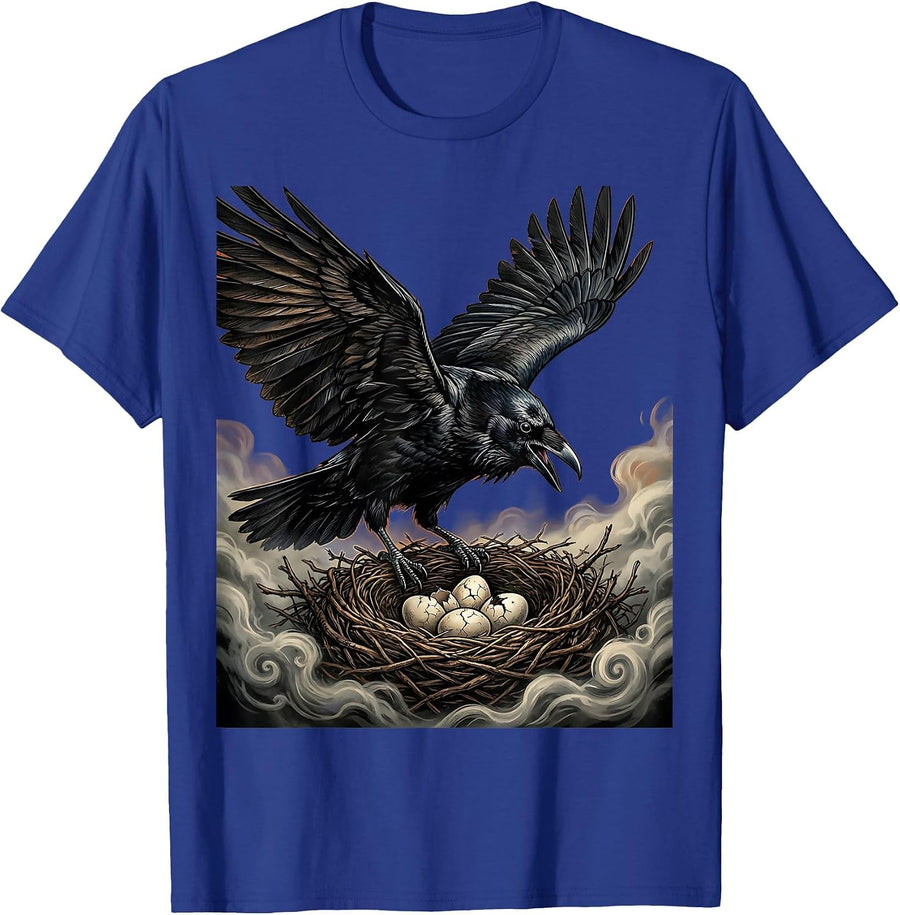 Mama Raven Halloween Nest Gothic Bird Design T-Shirt - Royal Blue