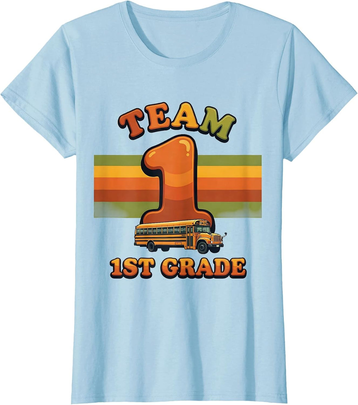 Women's Team 1st Grade Retro 70s First Day Of School Kids Humor T-Shirt - Baby Blue