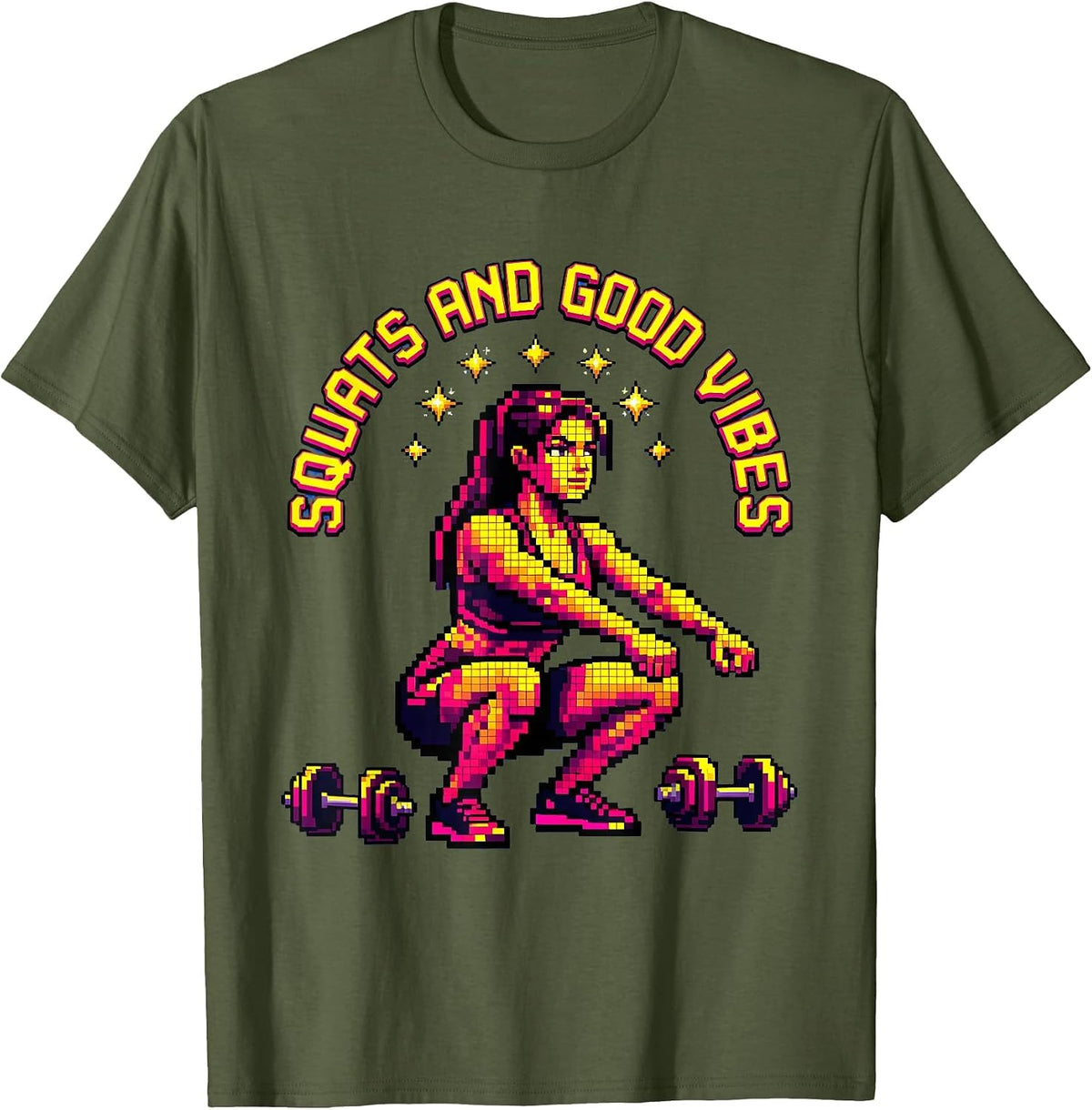Squats and Good Vibes Gym Women Design T-Shirt - Olive Green