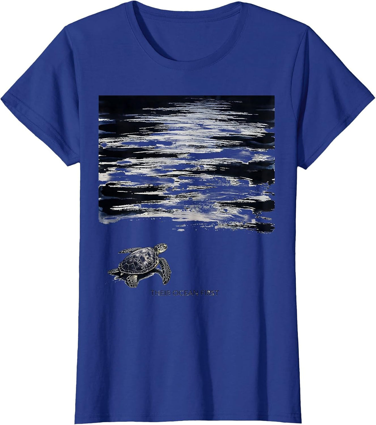 Women's Their Ocean First Ink Brush Sea Turtle Beach Souvenir T-Shirt - Royal Blue