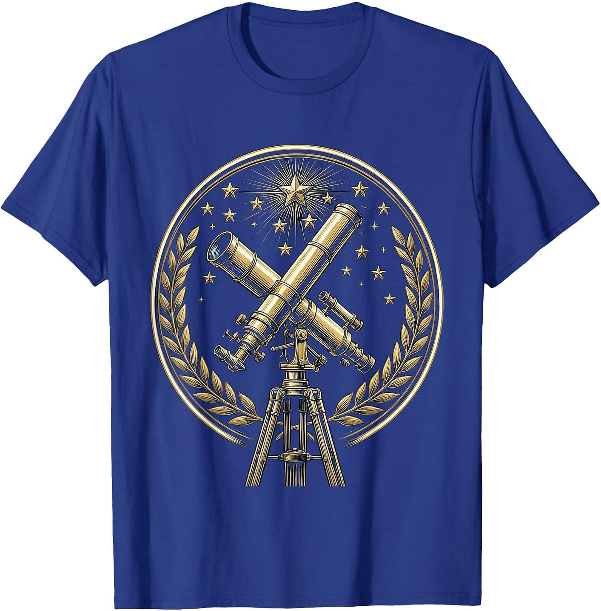 Telescope Night Sky Stargazing College Graphic T-Shirt - Royal Blue
