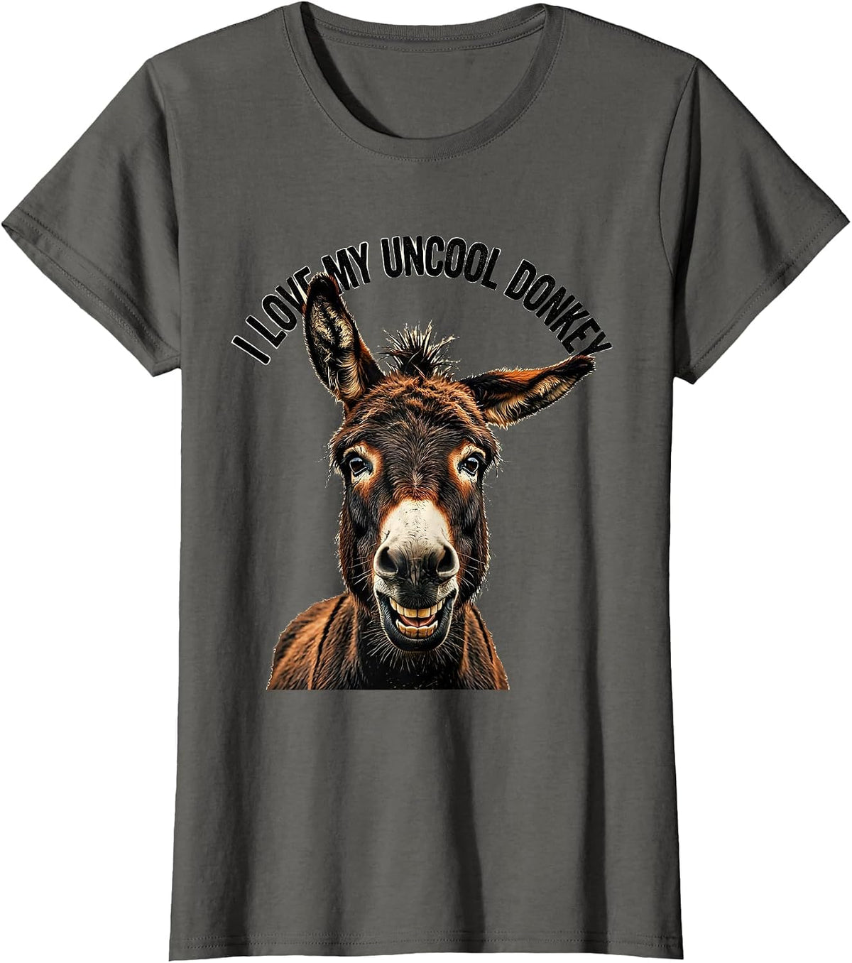 Women's I Love My Uncool Donkey Funny Animal Humor Donkey Lover T-Shirt - Asphalt Grey