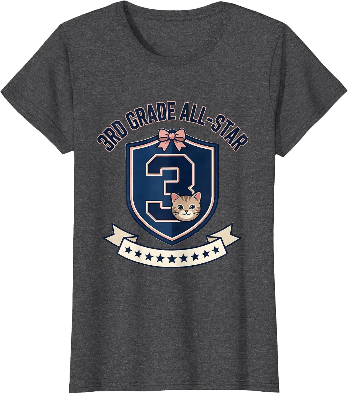 Women's 3rd Grade All-Star Cute Kitten Girls Back to School T-Shirt - Dark Heather Grey
