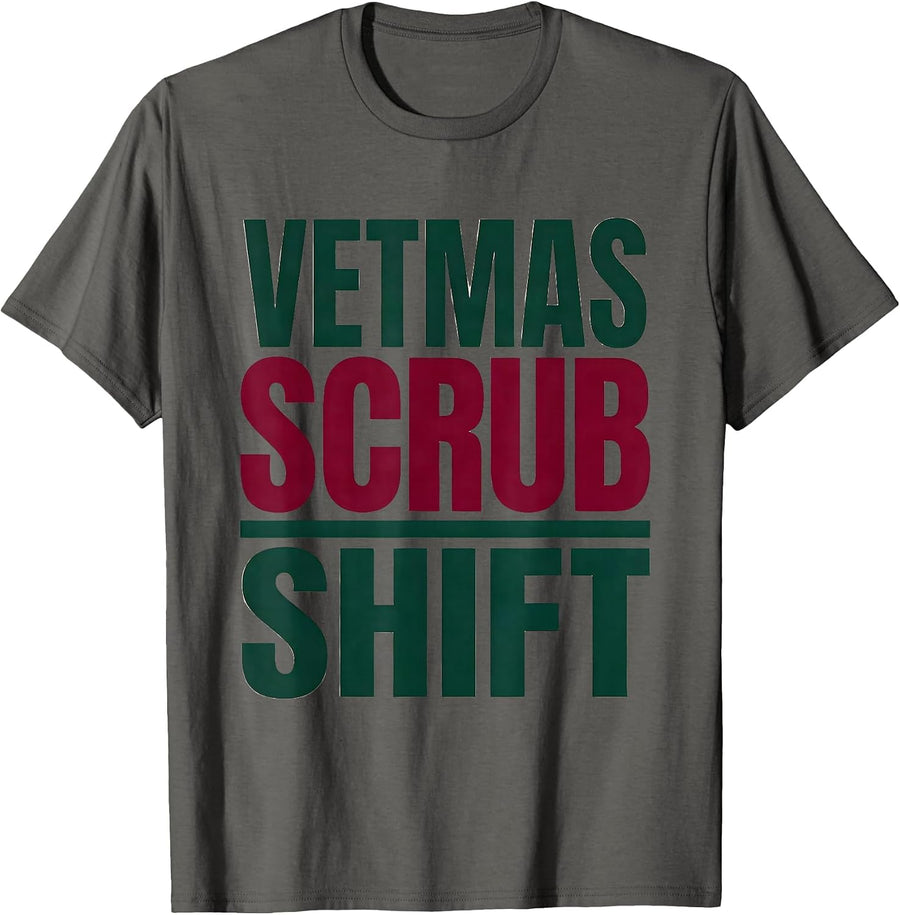 Vetmas Scrub Shift Funny Vet Tech Christmas Veterinary Staff T-Shirt - Asphalt Grey
