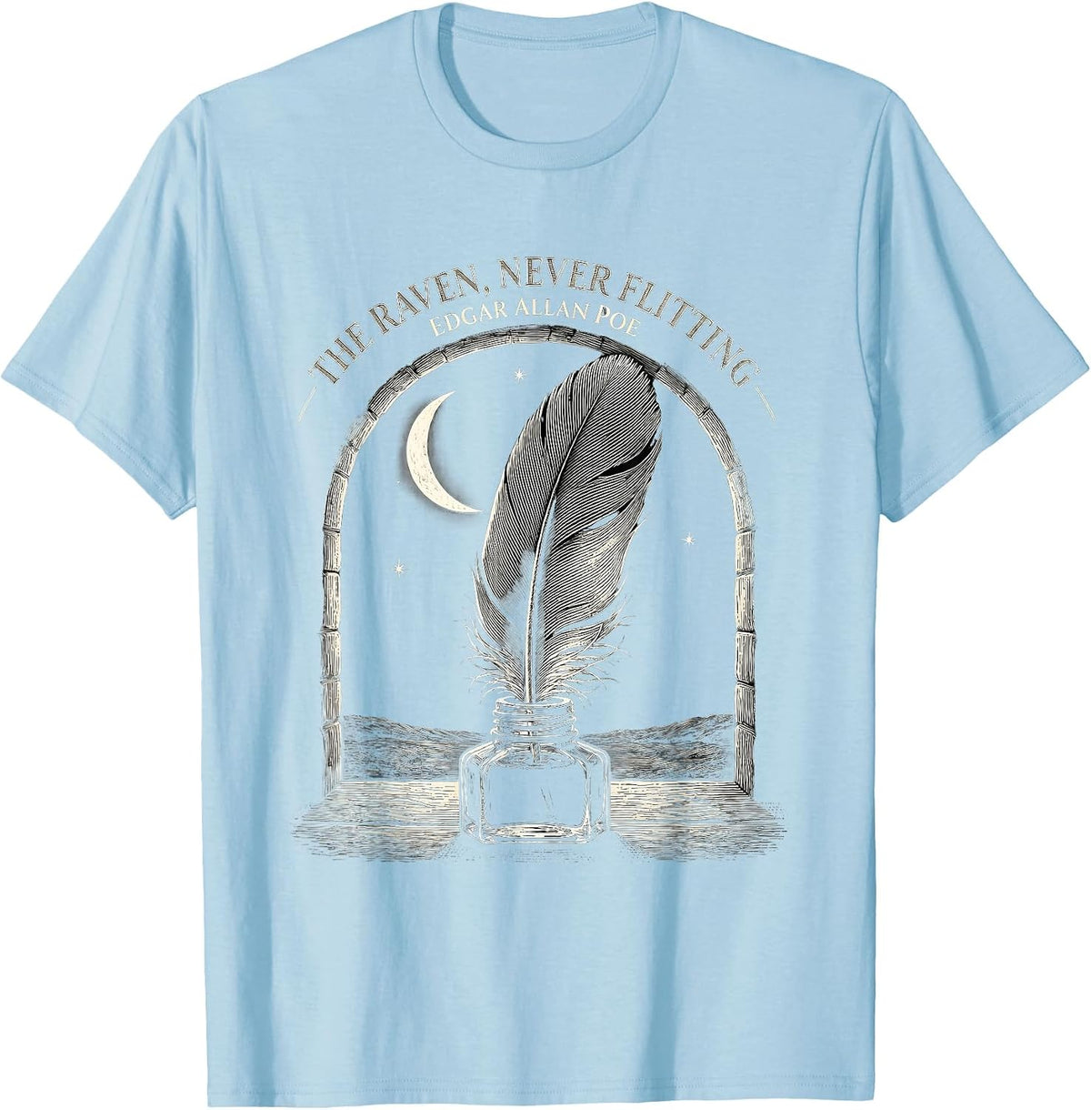 Men's The Raven, Never Flitting Edgar Allan Poe Gothic T-Shirt - Baby Blue