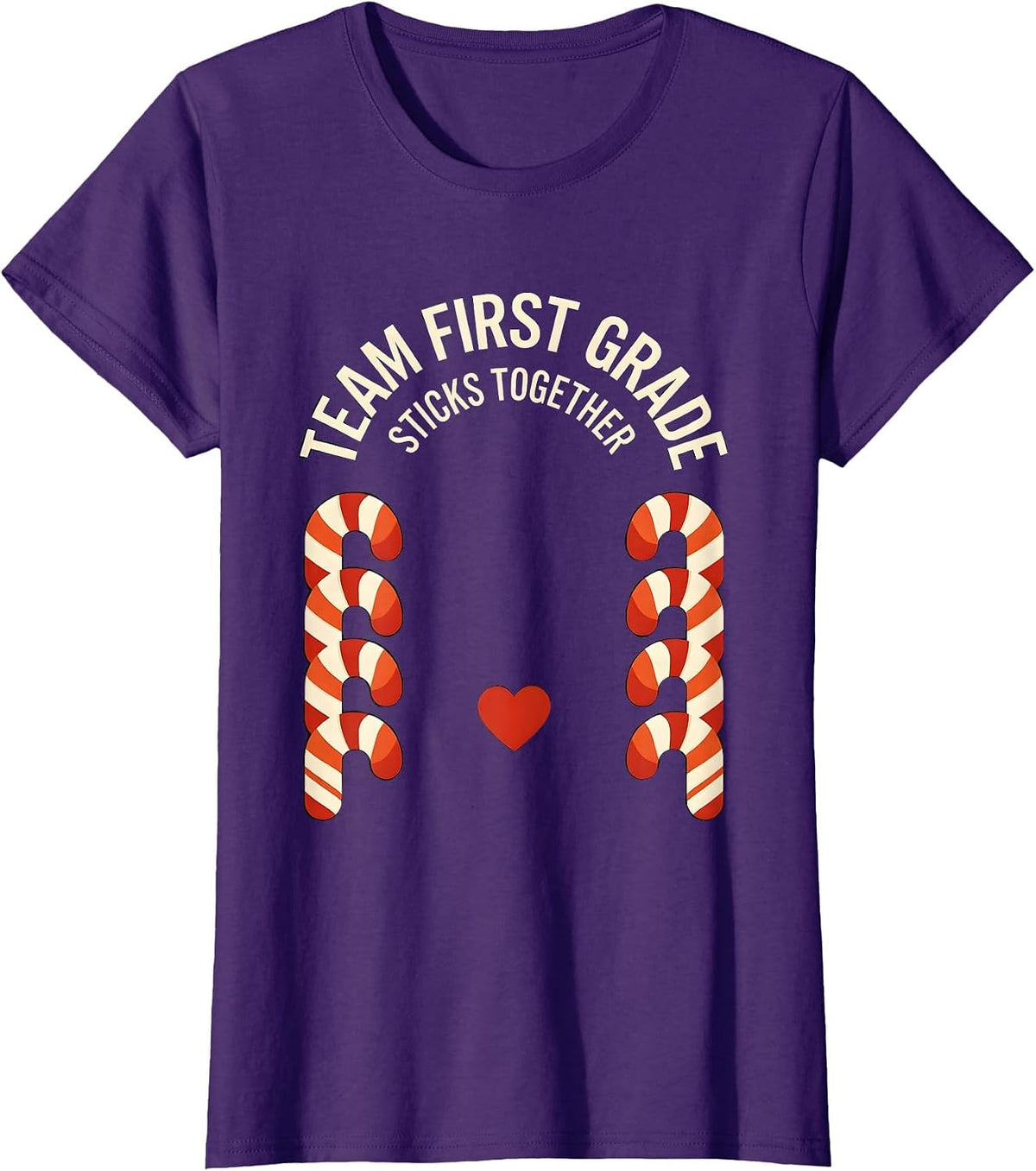 Women's Team First Grade Sticks Together Christmas Candy Cane T-Shirt - Purple