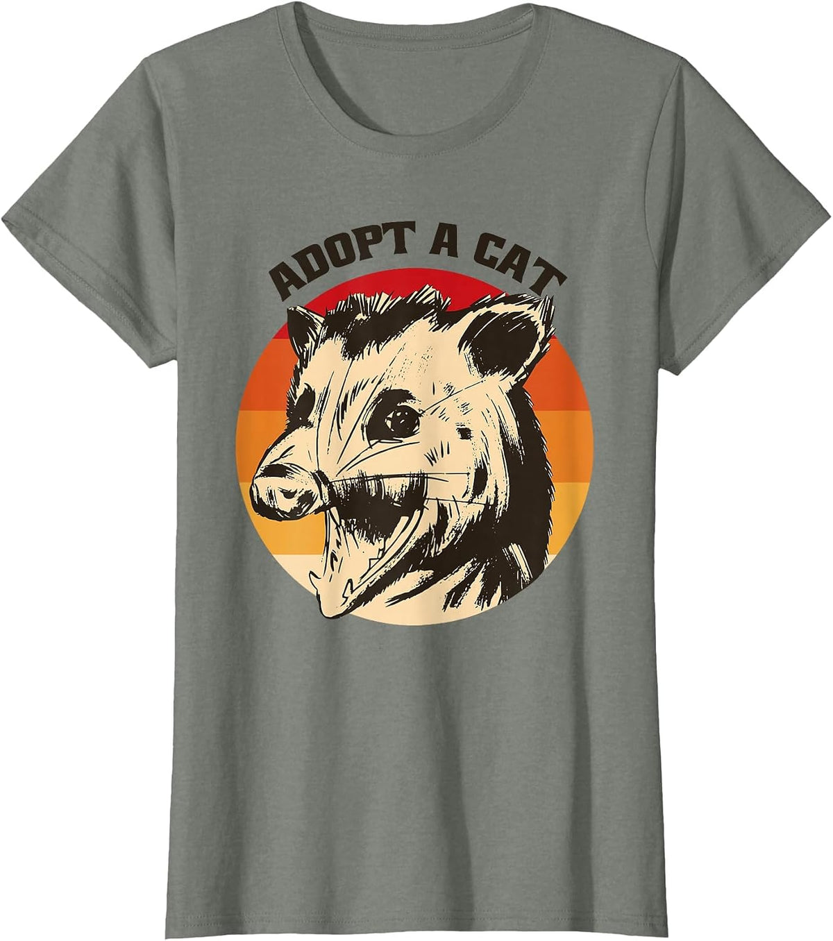Opossum Adopt A Cat Vintage Funny Possum T-Shirt - Olive Heather